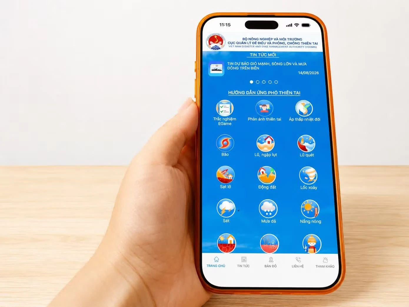 Giao diện ứng dụng Hướng dẫn phòng, chống thiên tai. Ảnh: Nguyễn Hoài.