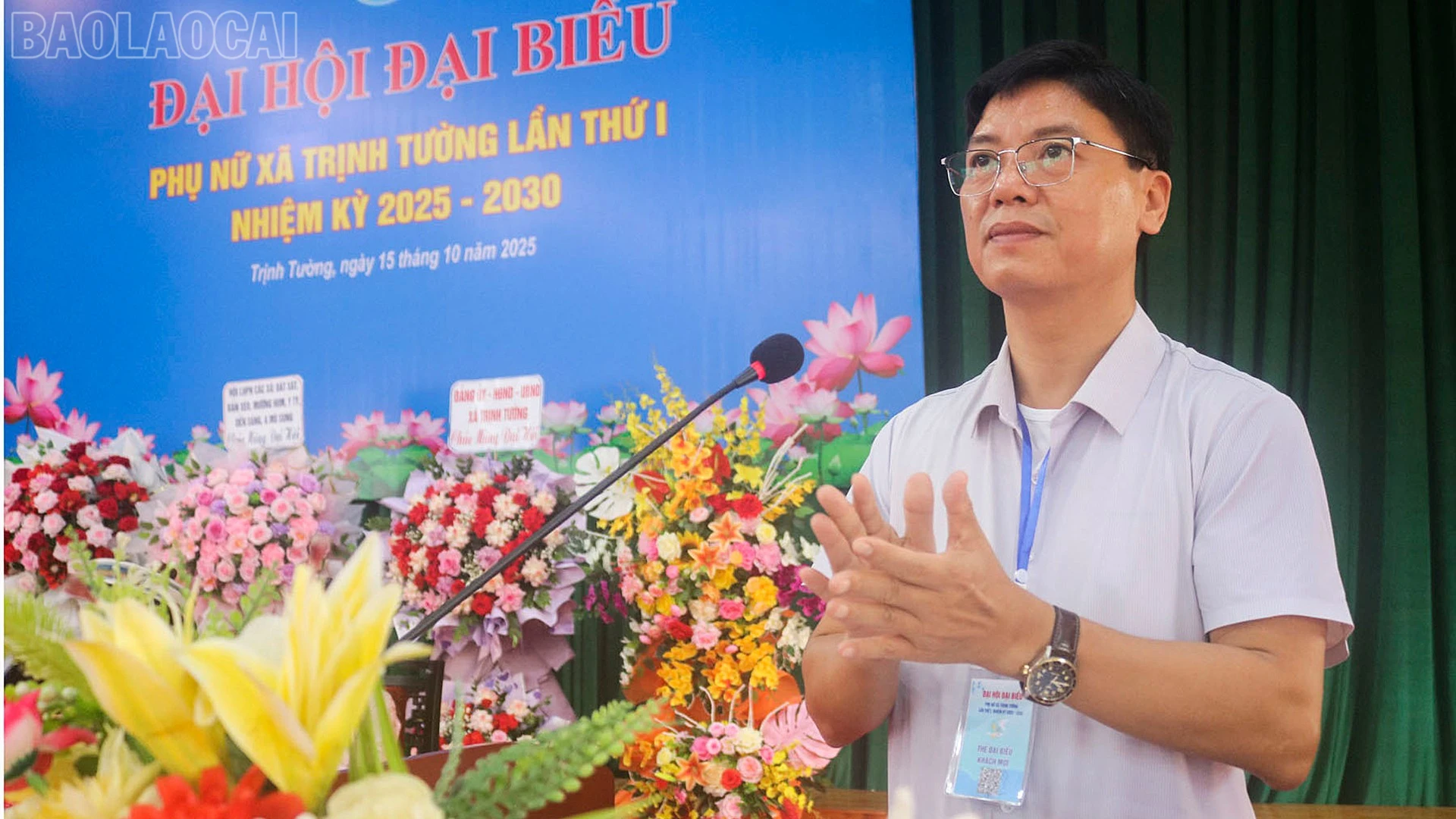 Đồng chí Phạm Tất Cường - Phó Bí thư Thường trực Đảng ủy xã phát biểu chỉ đạo đại hội.