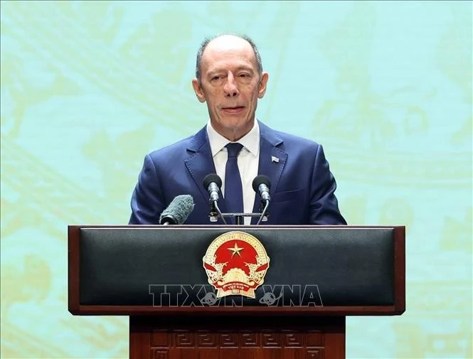 Ngài Raúl Pollak Giampietro, Đại sứ Uruguay tại Việt Nam, đại diện Đoàn Ngoại giao tại Việt Nam phát biểu. Ảnh: Thống Nhất/TTXVN