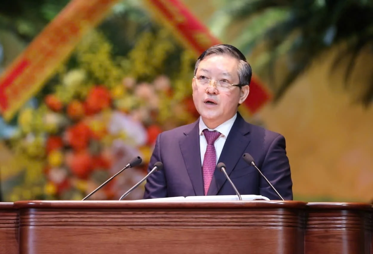 Ông Lương Quốc Đoàn, Chủ tịch Trung ương Hội Nông dân Việt Nam trình bày diễn văn khai mạc Đại hội.