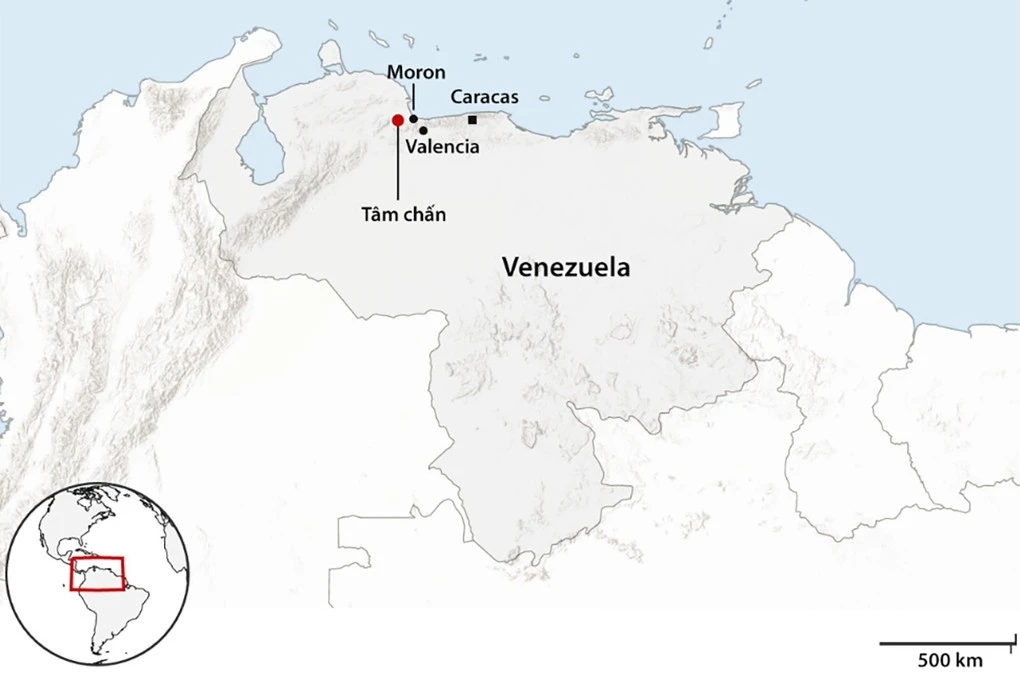 Vị trí tâm chấn động đất ở Venezuela ngày 24/6. Đồ họa: Guardian