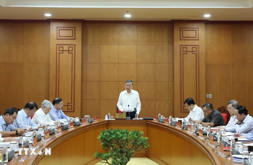 Tổng Bí thư, Chủ tịch nước Tô Lâm tại cuộc làm việc với Ban Chính sách, chiến lược Trung ương. Ảnh: Thống Nhất/TTXVN