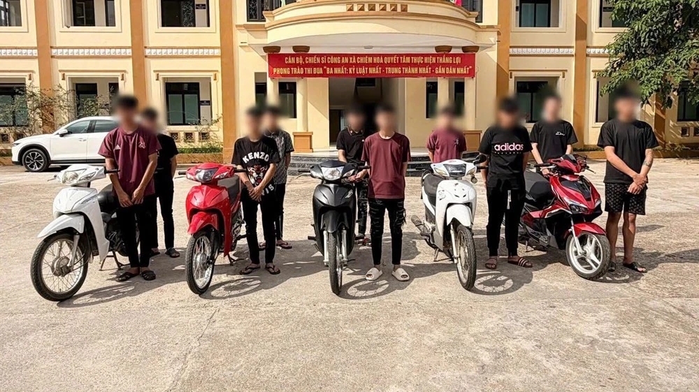 Nhóm thanh niên bị xử lý. Ảnh: Công an tỉnh Tuyên Quang