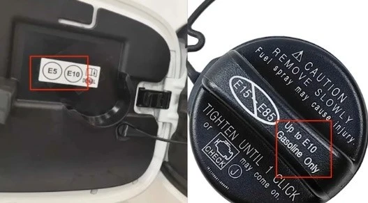 Với ô tô, rất nhiều loại xe có ghi rõ có sử dụng được xăng E10 hay không ở nắp bình xăng.