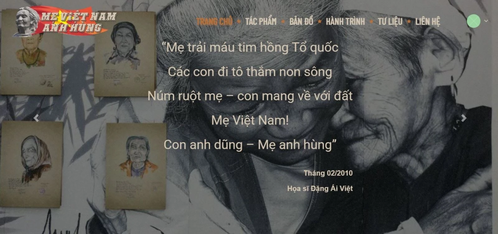 Giao diện website “Chân dung Mẹ Việt Nam Anh hùng”.