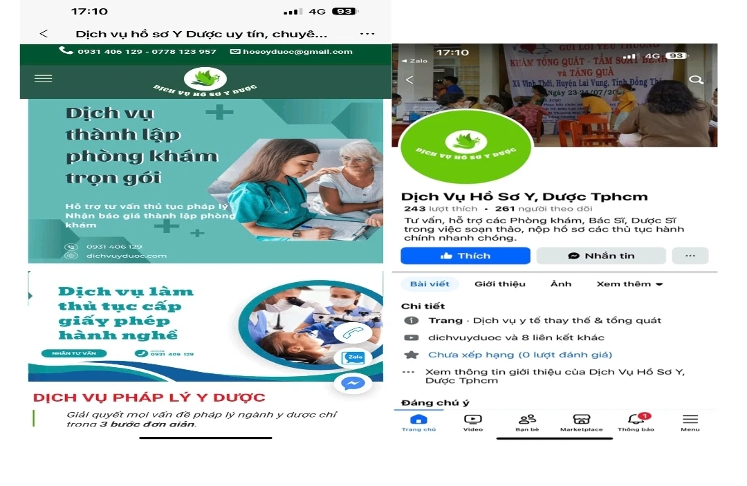 Cơ sở này ngang nhiên quảng cáo cung ứng các dịch vụ làm giấy phép hoạt động về y tế trên Tik Tok, website, facebook. Ảnh: SYT