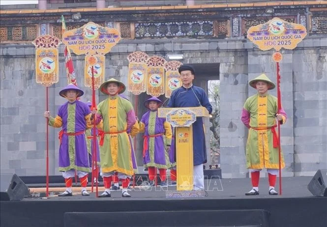 Giám đốc Trung tâm Bảo tồn Di tích Cố đô Huế Hoàng Việt Trung phát biểu tại Lễ Công bố Năm du lịch quốc gia và Festival Huế 2025.