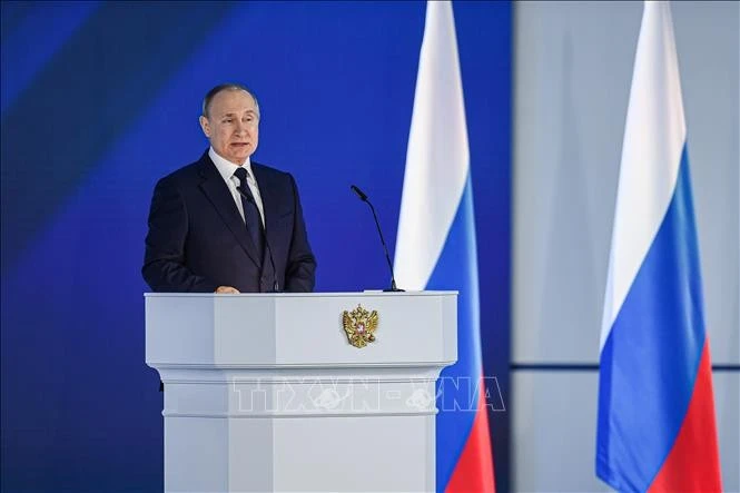 Tổng thống Nga Vladimir Putin trong một bài phát biểu tại Moskva. Ảnh tư liệu: THX/TTXVN