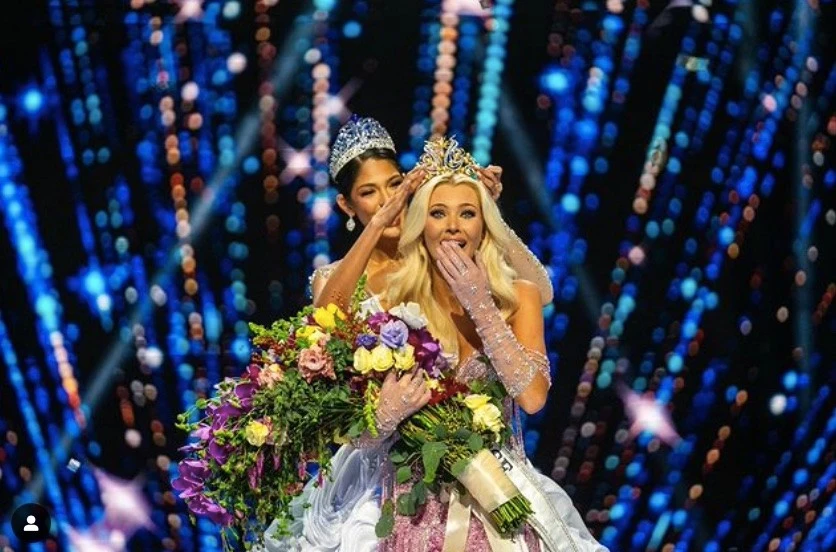 Khoảnh khắc Victoria Kjær đăng quang Hoa hậu hoàn vũ 2024. Ảnh: Miss Universe/Instagram
