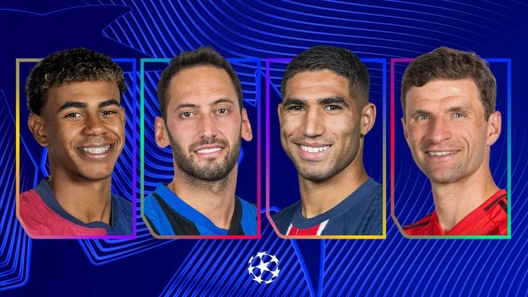 Từ trái qua, các cầu thủ Lamine Yamal, Hakan Çalhanoğlu, Achraf Hakimi và Thomas Müller. (Ảnh: UEFA)