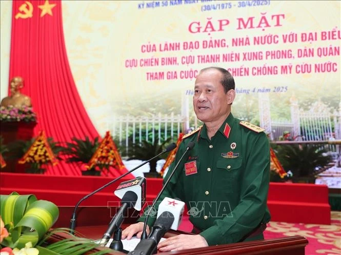 Thượng tướng Bế Xuân Trường, Chủ tịch Hội Cựu chiến binh Việt Nam phát biểu. Ảnh: Trọng Đức/TTXVN