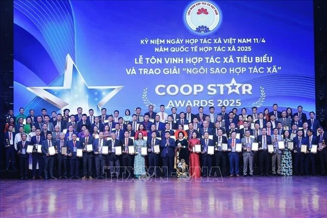 Phó Thủ tướng Nguyễn Chí Dũng và Chủ tịch Liên minh HTX Việt Nam Cao Xuân Thu Vân trao giải "Ngôi sao HTX" cho 100 HTX tiêu biểu.