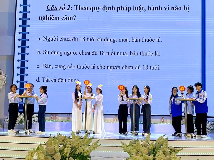 Học sinh tìm hiểu về những quy định trong Luật Phòng, chống tác hại của thuốc lá.
