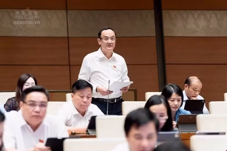 Đại biểu Nguyễn Ngọc Sơn thảo luận tại hội trường.