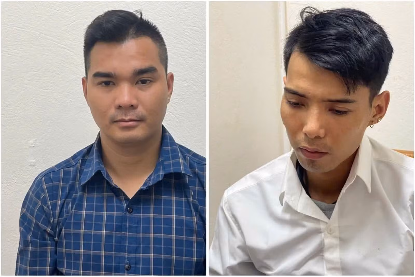 Nguyễn Đình Cường và Bùi Văn Quyền tại cơ quan Công an.