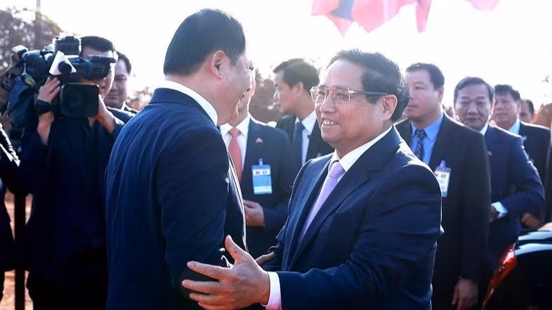 Thủ tướng Phạm Minh Chính và Thủ tướng Lào Sonexay Siphandone dự Lễ động thổ dự án Công viên Hữu nghị Lào-Việt Nam.