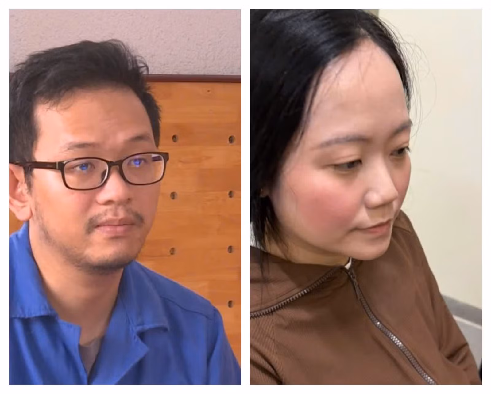 Cặp vợ chồng Hoàng và Sang tại Cơ quan điều tra.