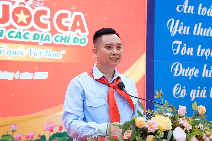 Phó chủ tịch Hội đồng Đội Trung ương Lê Anh Quân phát biểu tại chương trình.