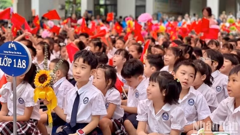 Học sinh lớp 1 Trường tiểu học Chu Văn An (Tây Hồ, Hà Nội) trong lễ khai giảng ngày 5/9/2025.
