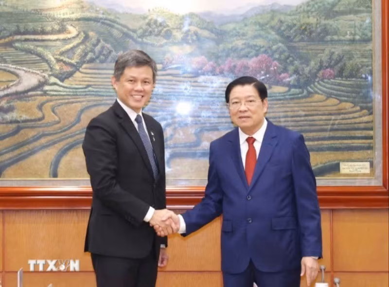 Trưởng Ban Nội chính Trung ương Phan Đình Trạc hội đàm với Phó Tổng Thư ký Đảng Hành động Nhân dân Singapore Chan Chun Sing.