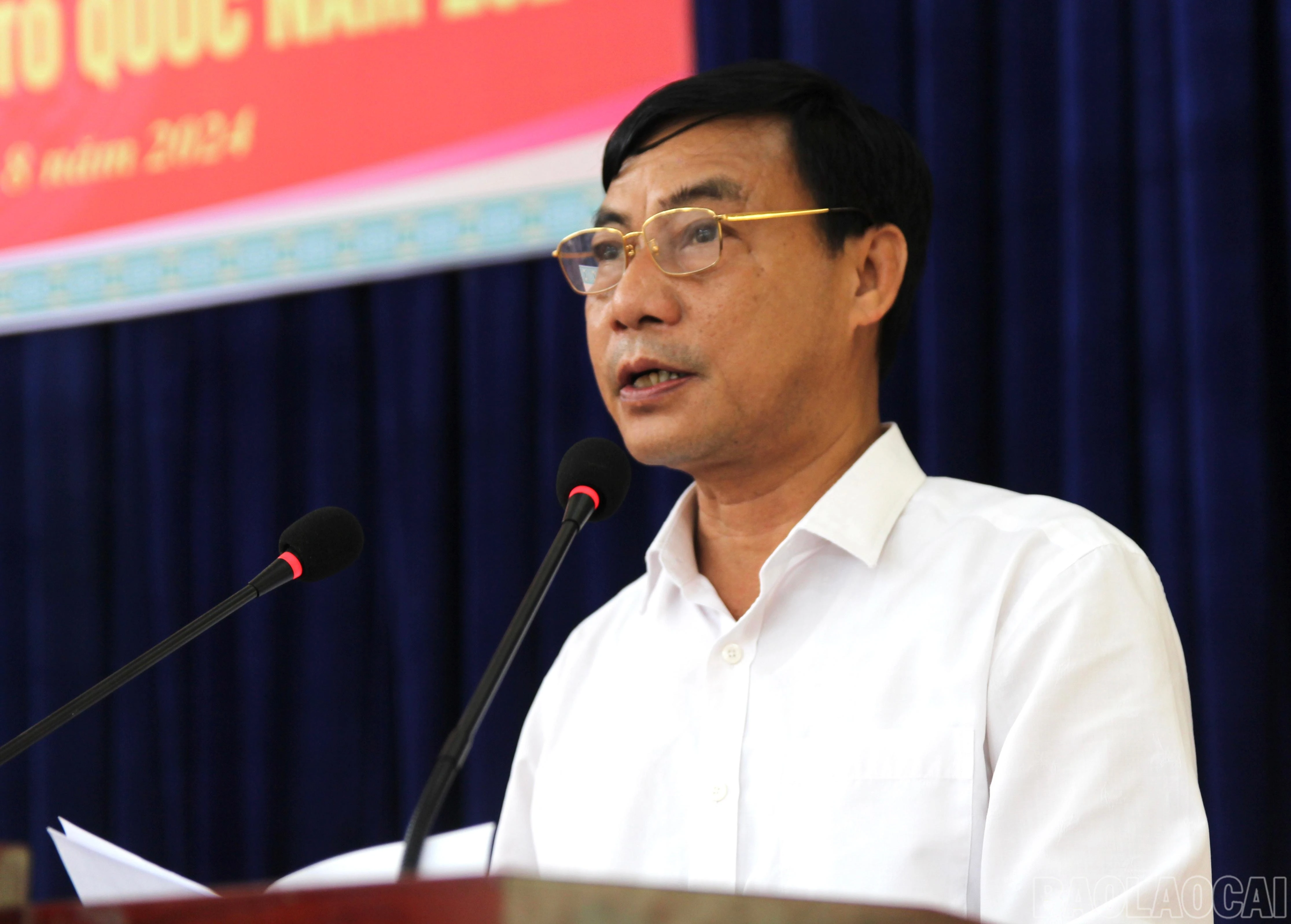 Đồng chí Nguyễn Văn Phúc, Ủy viên Ban Thường vụ, Chủ nhiệm Ủy ban Kiểm tra Tỉnh ủy phát biểu tại ngày hội.
