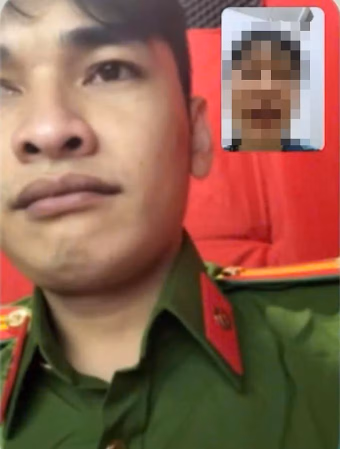 Cuộc gọi video của kẻ giả trung tá công an để lừa đảo. Ảnh: Công an Đồng Nai
