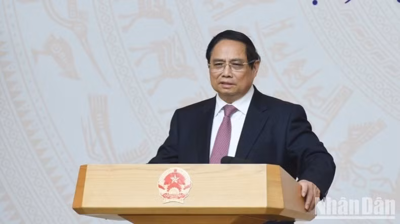 Thủ tướng Phạm Minh Chính phát biểu ý kiến tại Hội nghị (Ảnh: TRẦN HẢI).