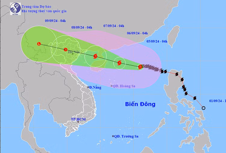 Vị trí và đường đi của bão số 3. Ảnh: NCHMF