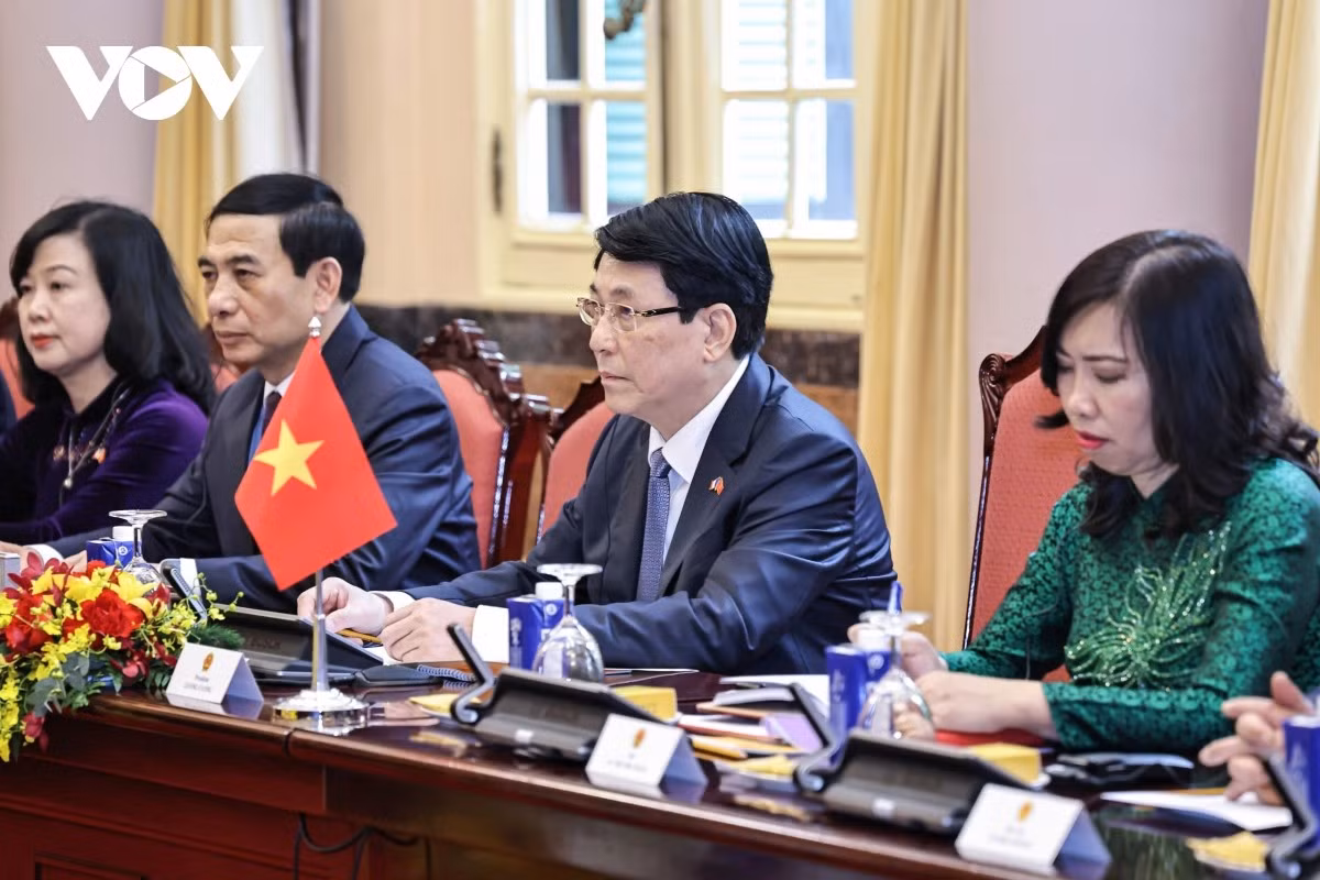 Chủ tịch nước Lương Cường phát biểu tại Hội đàm