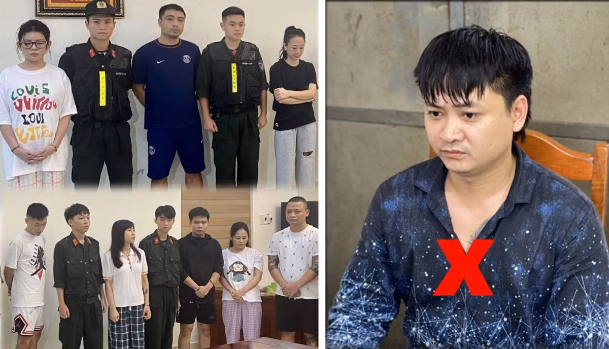 Đỗ Hoàng Hiệp (x) và các đối tượng trong đường dây tàng trữ, mua bán, vận chuyển, tổ chức trái phép chất ma túy bị bắt giữ.