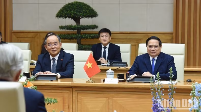 Thủ tướng Chính phủ Phạm Minh Chính phát biểu ý kiến tại buổi hội kiến. (Ảnh: TRẦN HẢI)