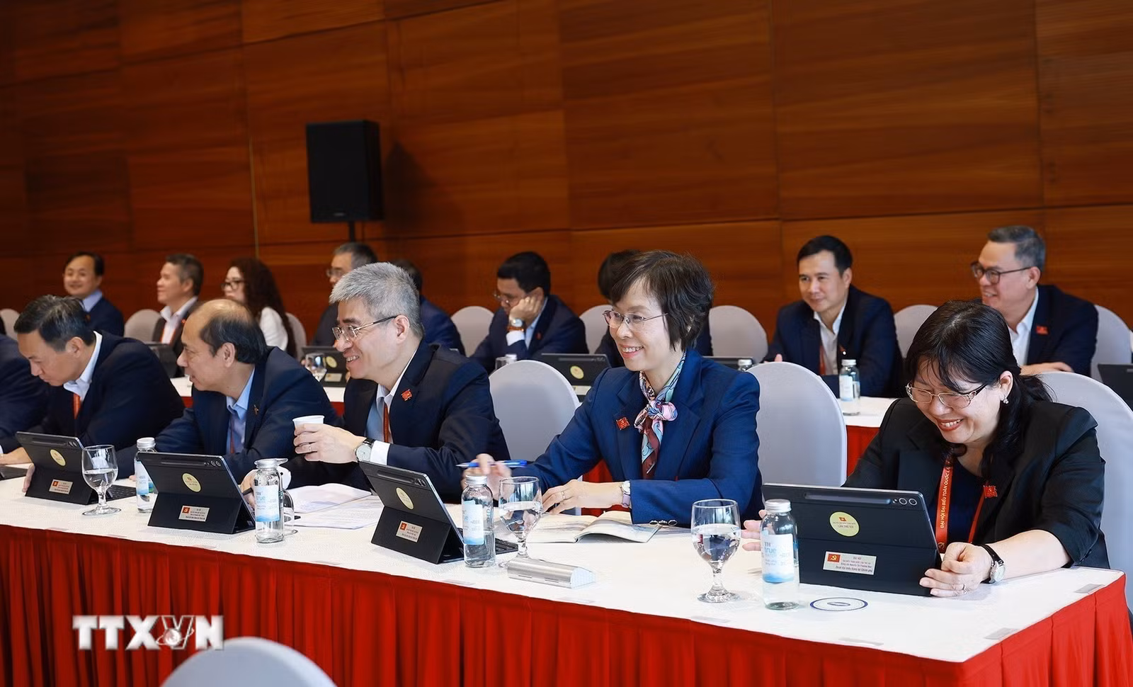 Đại biểu Đoàn Đảng bộ Chính phủ thảo luận tại Đoàn. (Ảnh: TTXVN)