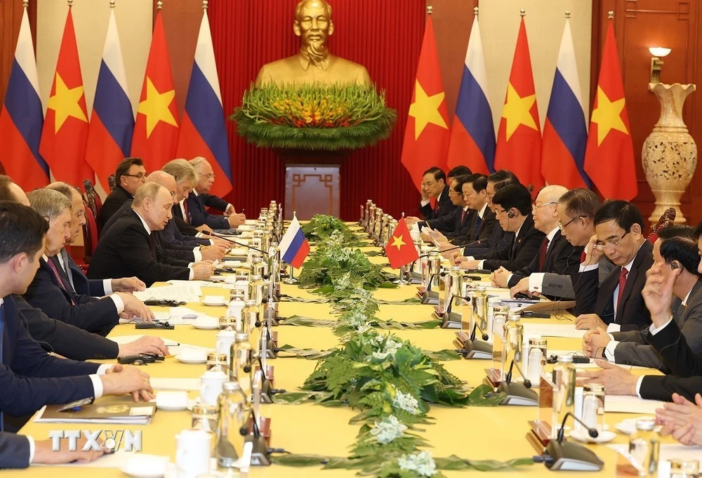 Chiều 20/6/2024, tại Trụ sở Trung ương Đảng, Tổng Bí thư Nguyễn Phú Trọng hội đàm với Tổng thống Liên bang Nga Vladimir Putin thăm cấp Nhà nước tới Việt Nam.