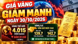 Giá vàng hôm nay 30/10/2026: Vàng thế giới giảm mạnh, SJC đứng giá