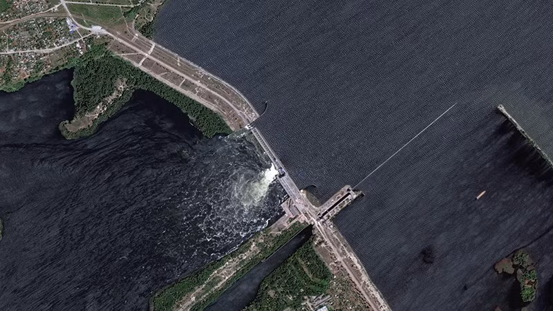 Hình ảnh vệ tinh về đập thủy điện Kakhovka trên sông Dnipro ở Kherson, ngày 5/6/2023.