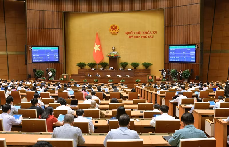 Quốc hội thông qua Nghị quyết về phân bổ ngân sách Trung ương năm 2024. (Ảnh: Phạm Thắng)