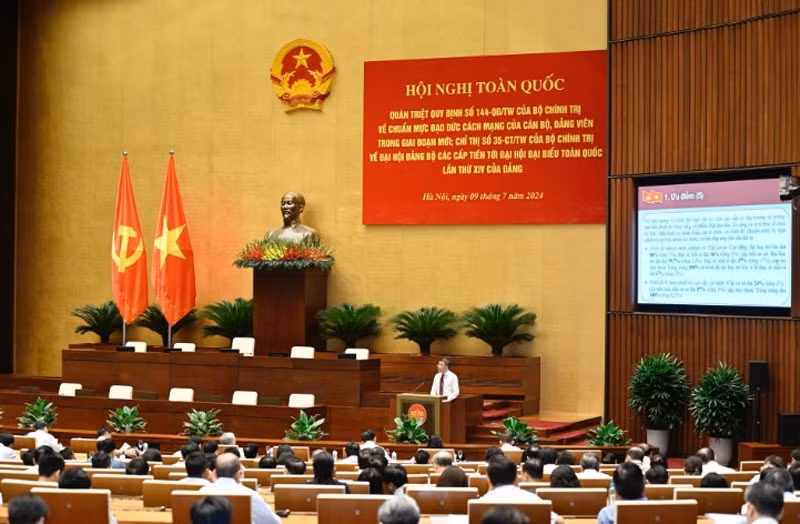 Quang cảnh Hội nghị toàn quốc quán triệt Quy định số 144-QĐ/TW và Chỉ thị số 35-CT/TW của Bộ Chính trị. Ảnh: QĐND