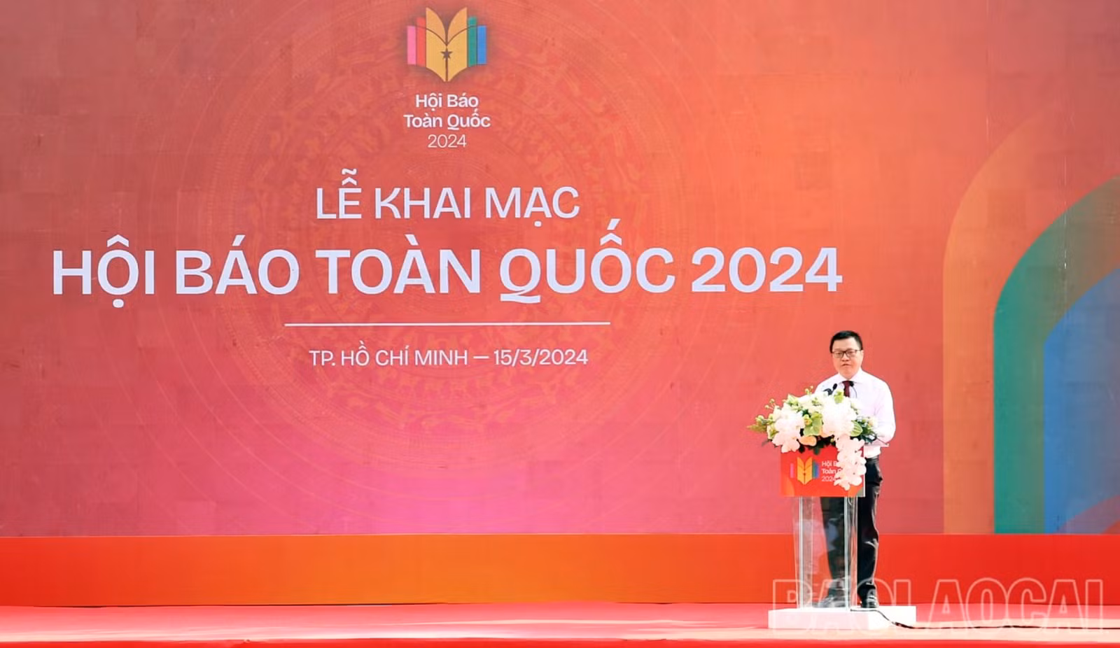 Chủ tịch Hội Nhà báo Việt Nam Lê Quốc Minh phát biểu khai mạc Hội Báo toàn quốc năm 2024..jpg