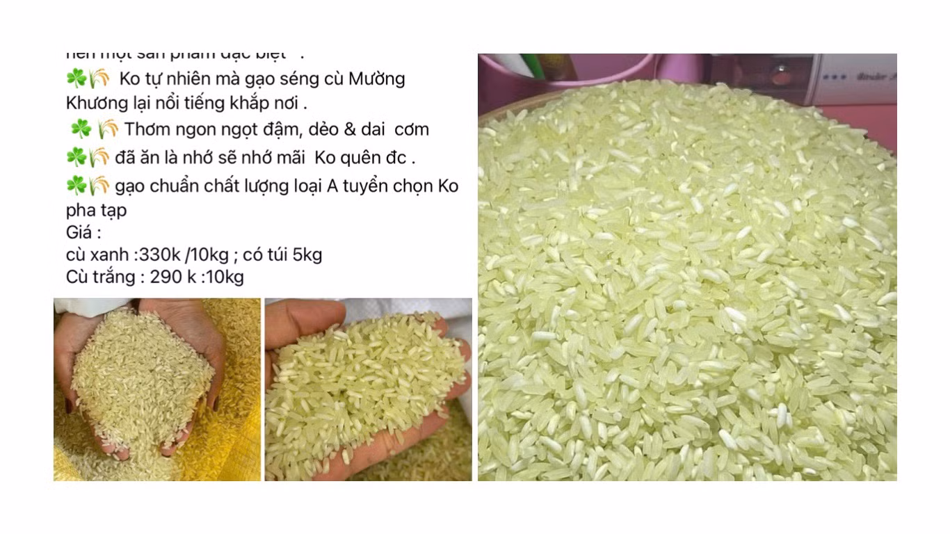 đầy rẫy bài đăng quảng cáo gạo séng cù xanh trên mạng xã hội.jpg