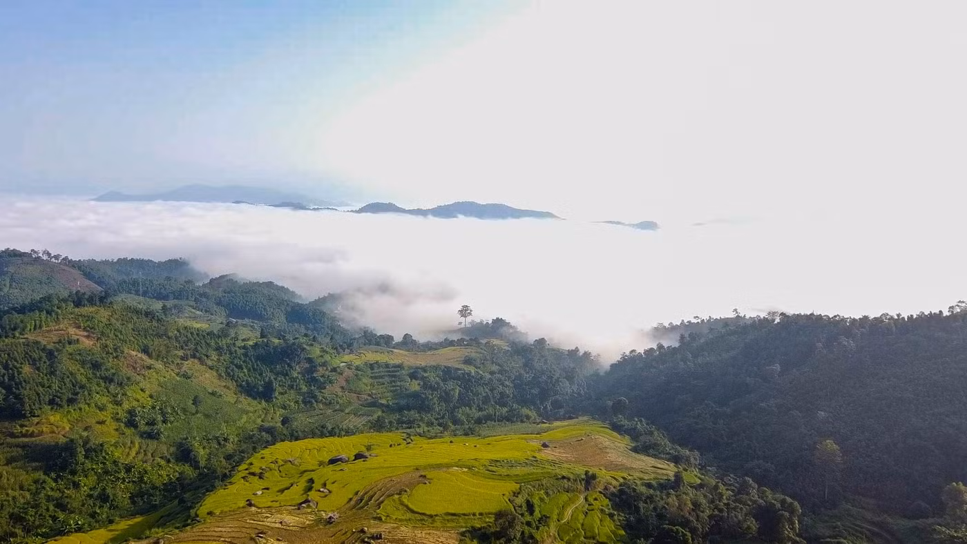 Những thửa ruộng bậc thang hiện dần giữa những tầng mây.