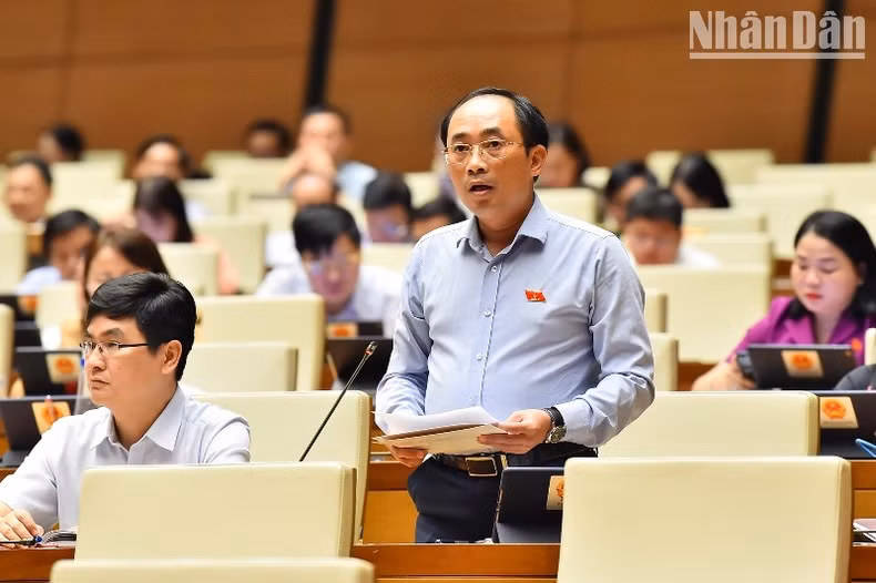Đại biểu Lê Nhật Thành (Đoàn đại biểu Quốc hội TP Hà Nội) phát biểu.