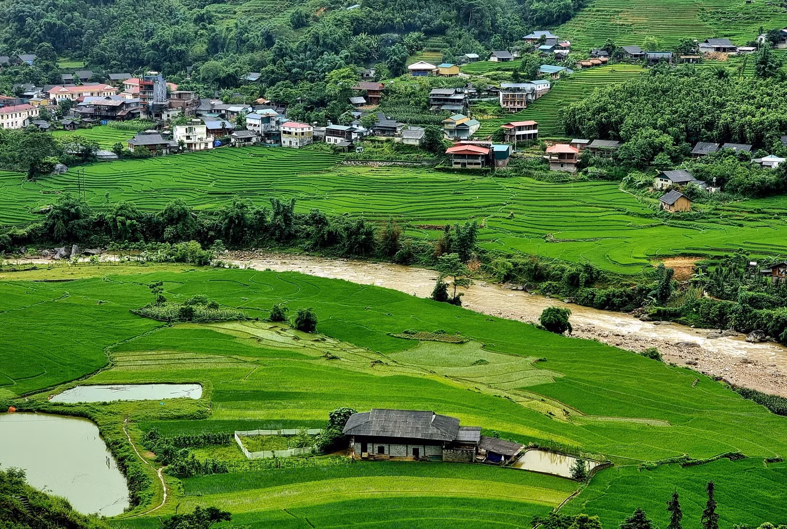 Suối Mường Hoa quanh co, ôm lấy bản Tả Van.