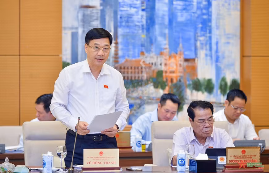 Chủ nhiệm Ủy ban Kinh tế Vũ Hồng Thanh trình bày báo cáo thẩm tra.