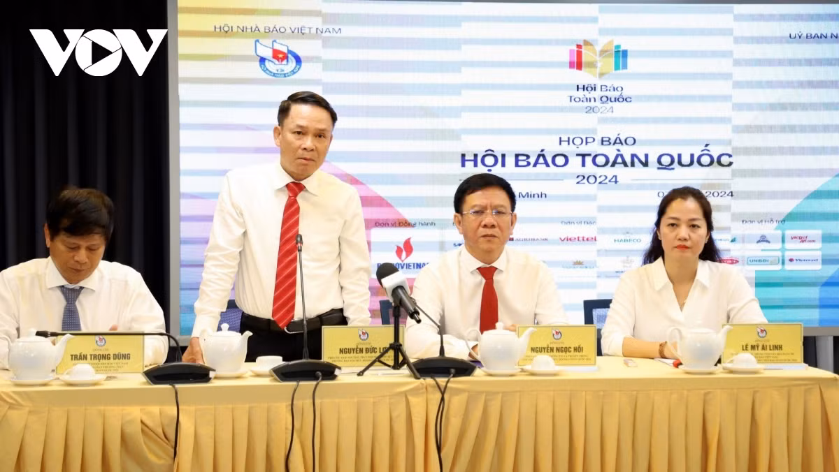 Nhà báo Nguyễn Đức Lợi, Phó Chủ tịch thường trực Hội Nhà báo Việt Nam, Trưởng ban Tổ chức Hội báo toàn quốc phát biểu.