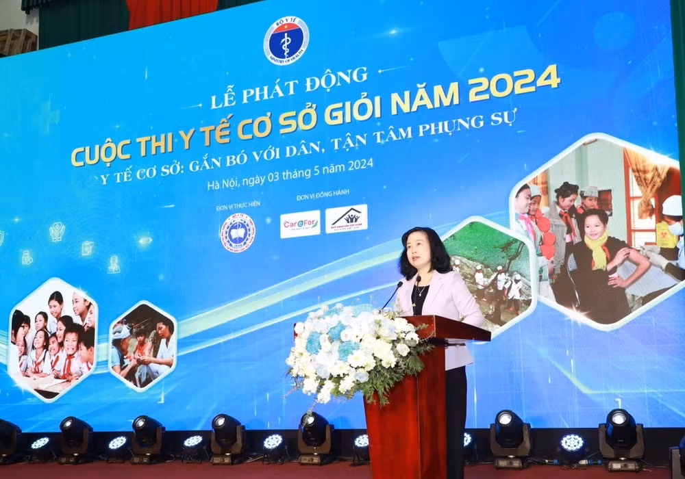 Bộ trưởng Bộ Y tế Đào Hồng Lan phát biểu tại buổi Lễ phát động Cuộc thi Y tế cơ sở giỏi năm 2024.
