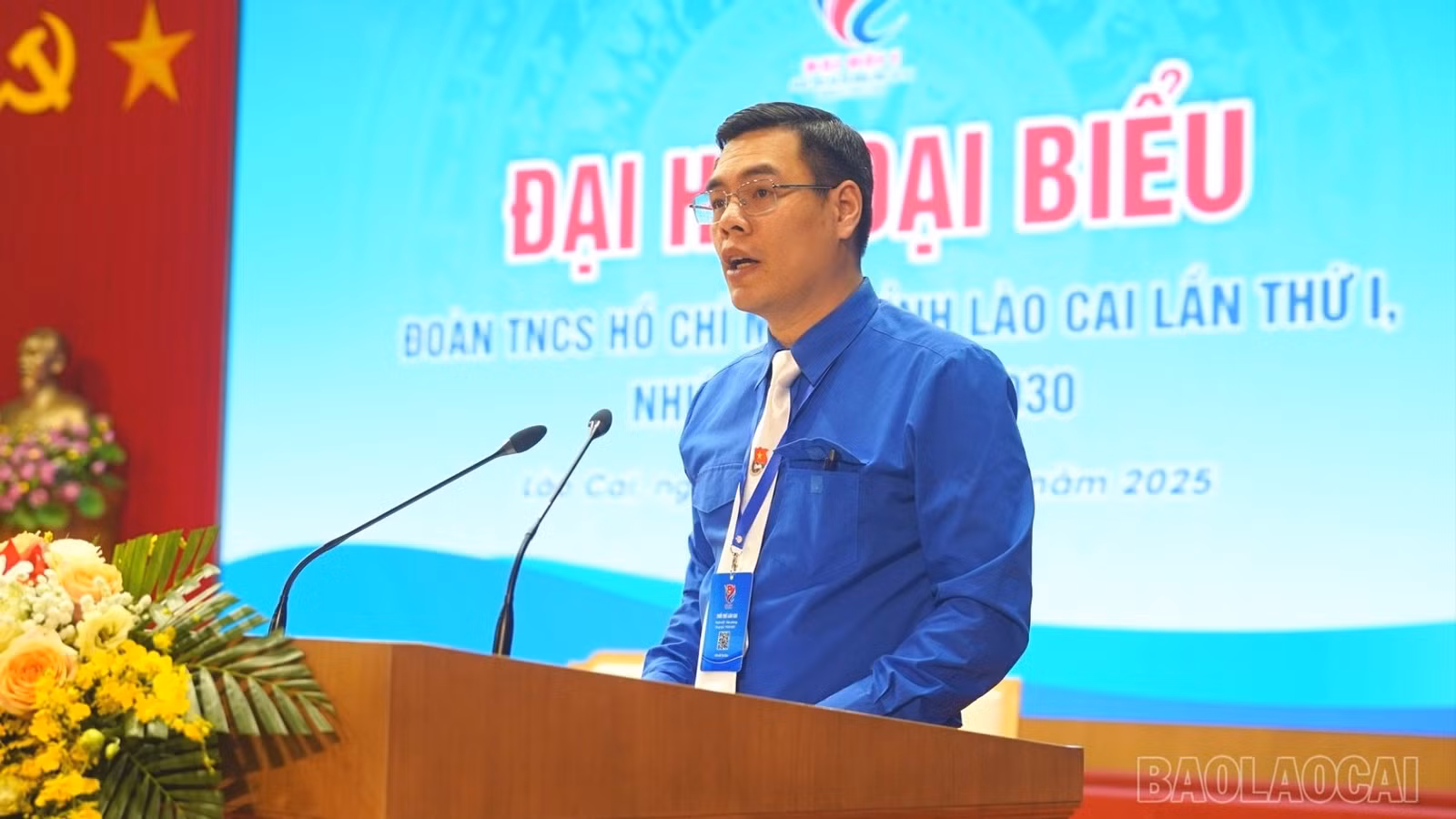 Đồng chí Hà Đức Hải - Bí thư Tỉnh đoàn Lào Cai phát biểu tại phiên thứ nhất đại hội.