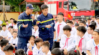 Huấn luyện, diễn tập phòng cháy chữa cháy tại Trường tiểu học và trung học cơ sở Âu Lâu