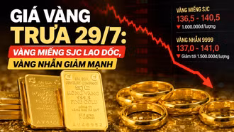 Giá vàng trưa 29/7: Vàng miếng SJC lao dốc, vàng nhẫn giảm mạnh