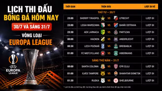 Lịch thi đấu bóng đá hôm nay 30/7 và rạng sáng 31/7: Sôi động vòng loại Europa League và Europa Conference League
