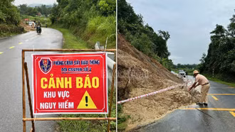 Lào Cai: Cảnh sát giao thông kịp thời cảnh báo điểm sụt lún, sạt lở trên tuyến đường tỉnh 161